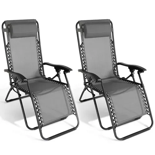Lot De 2 Fauteuils De Jardin Inclinables Relax Grand Confort Gris Anthracite