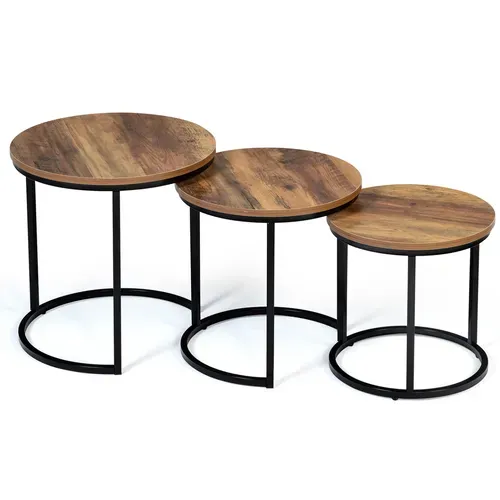 Lot De 3 Tables Basses Gigognes Hawkins Rondes 30/40/45 Bois Foncé Design Industriel