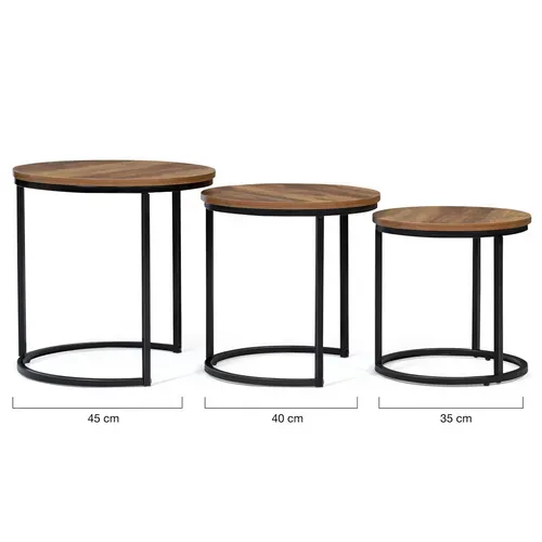 Lot De 3 Tables Basses Gigognes Hawkins Rondes 30/40/45 Bois Foncé Design Industriel