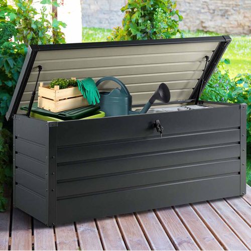 Coffre De Rangement Métal Verrouillable Gris Anthracite Pour Jardin 600l 165x70x63 Cm