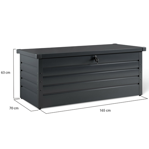 Coffre De Rangement Métal Verrouillable Gris Anthracite Pour Jardin 600l 165x70x63 Cm