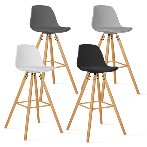Lot De 4 Tabourets De Bar Sara Mix Color Gris Foncé, Gris Clair, Blanc Et Noir