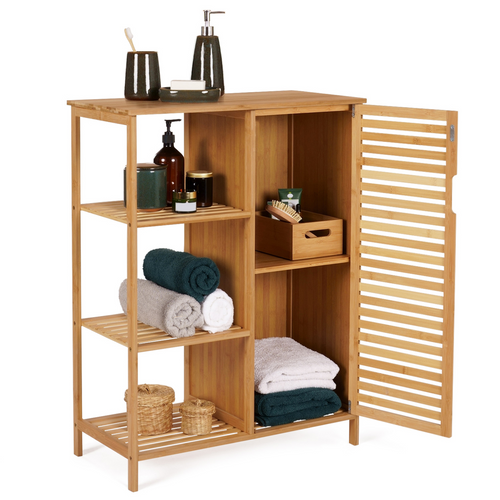 Meuble De Rangement Salle De Bain Bambou Bea 3 étagères Avec Placard