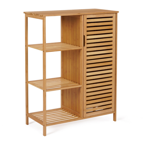 Meuble De Rangement Salle De Bain Bambou Bea 3 étagères Avec Placard