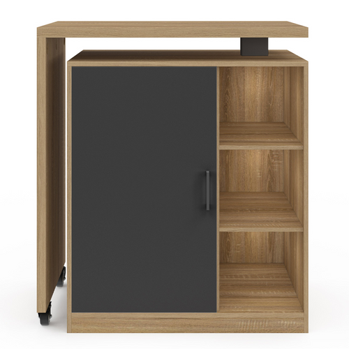 Ilot Rotatif Polo Meuble De Bar Pivotant 2 En 1 Imitation Hêtre Porte Noire