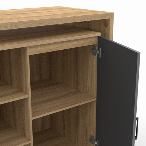 Ilot Rotatif Polo Meuble De Bar Pivotant 2 En 1 Imitation Hêtre Porte Noire