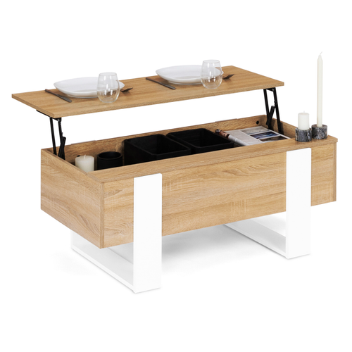 Table Basse Plateau Relevable Rectangulaire Phoenix Bois Et Blanc