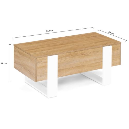 Table Basse Plateau Relevable Rectangulaire Phoenix Bois Et Blanc