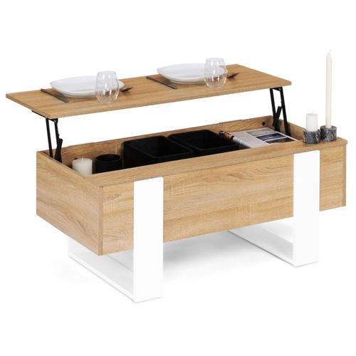 Table Basse Plateau Relevable Rectangulaire Phoenix Bois Et Blanc