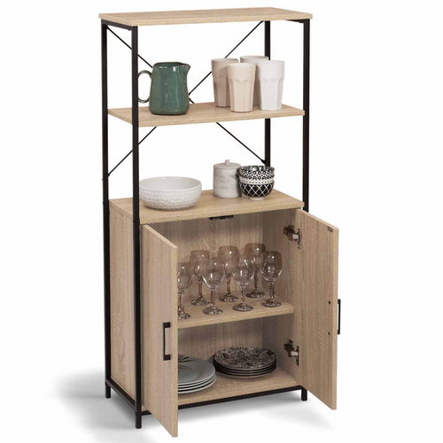 Buffet Haut 2 Portes H. 125 Cm Detroit Avec Étagères Design Industriel