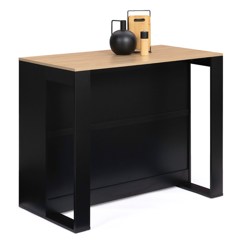 Table De Bar Îlot Juno Bois Noir Et Plateau Façon Hêtre