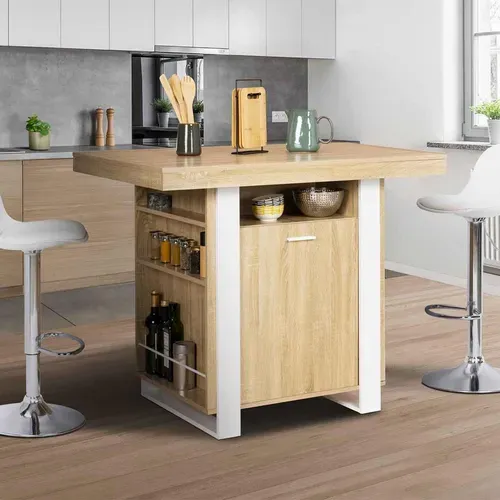 Ilot Central Phoenix 110 Cm Bois Et Blanc Avec Rangements