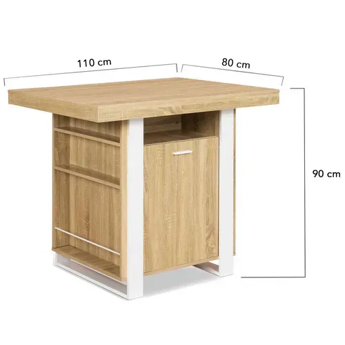 Ilot Central Phoenix 110 Cm Bois Et Blanc Avec Rangements