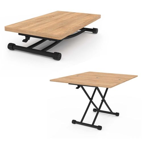Table Basse Extensible Relevable En Table à Manger Rectangulaire Urbana Plateau Façon Hêtre Pied Noi