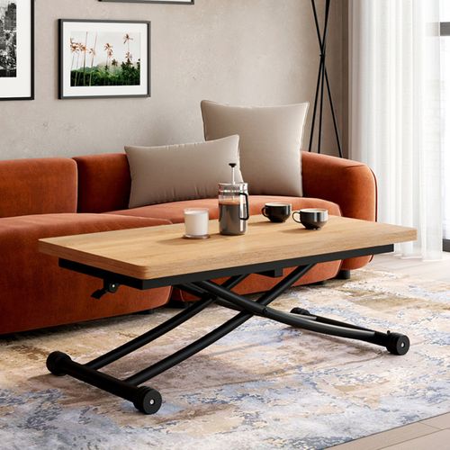Table Basse Extensible Relevable En Table à Manger Rectangulaire Urbana Plateau Façon Hêtre Pied Noi