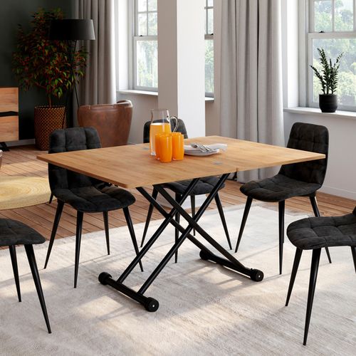 Table Basse Extensible Relevable En Table à Manger Rectangulaire Urbana Plateau Façon Hêtre Pied Noi