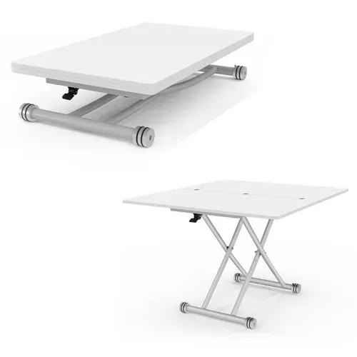 Table Basse Extensible Relevable En Table à Manger Rectangulaire Urbana Plateau Blanc Pied Chrome