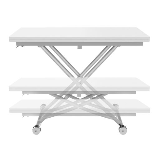 Table Basse Extensible Relevable En Table à Manger Rectangulaire Urbana Plateau Blanc Pied Chrome