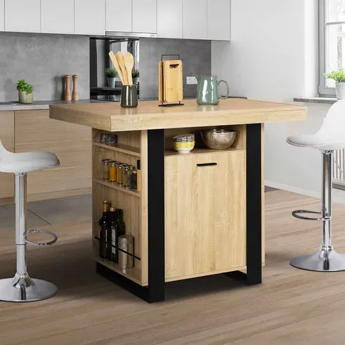 Ilot Central Phoenix 110 Cm Bois Et Noir Avec Rangements