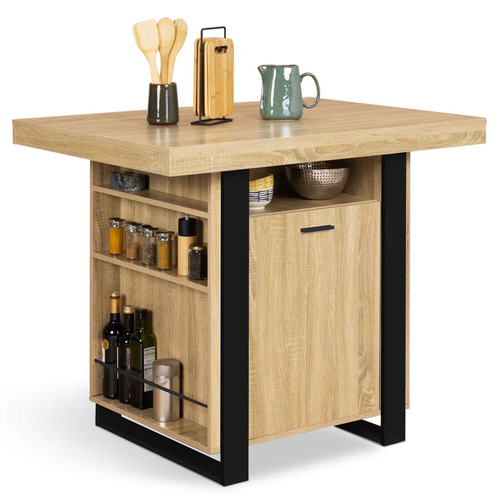 Ilot Central Phoenix 110 Cm Bois Et Noir Avec Rangements