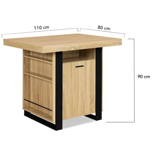 Ilot Central Phoenix 110 Cm Bois Et Noir Avec Rangements