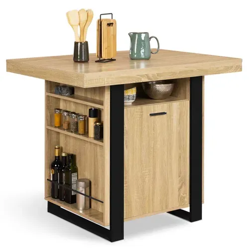 Ilot Central Phoenix 110 Cm Bois Et Noir Avec Rangements