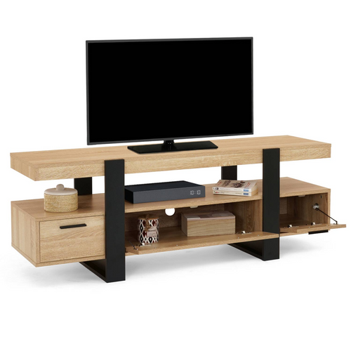 Meuble TV 140 Cm Phoenix Avec Tiroirs Bois Et Noir