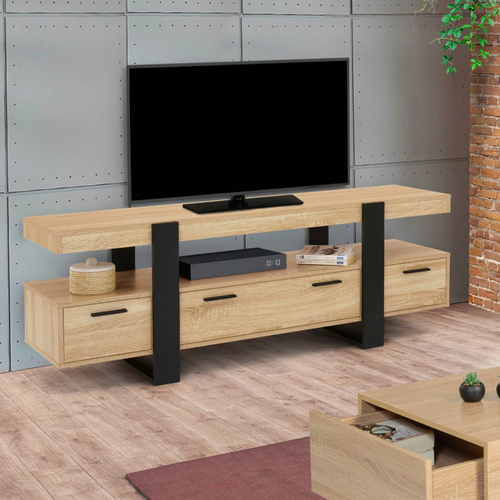 Meuble TV 140 Cm Phoenix Avec Tiroirs Bois Et Noir
