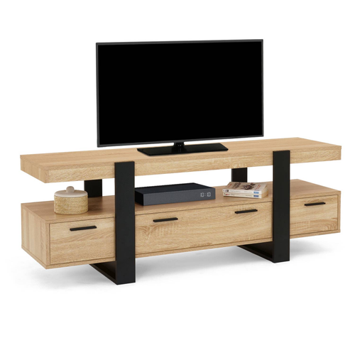 Meuble TV 140 Cm Phoenix Avec Tiroirs Bois Et Noir