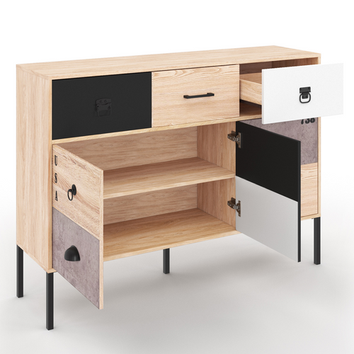 Buffet 3 Portes 3 Tiroirs 110 Cm Sacramento Design Industriel