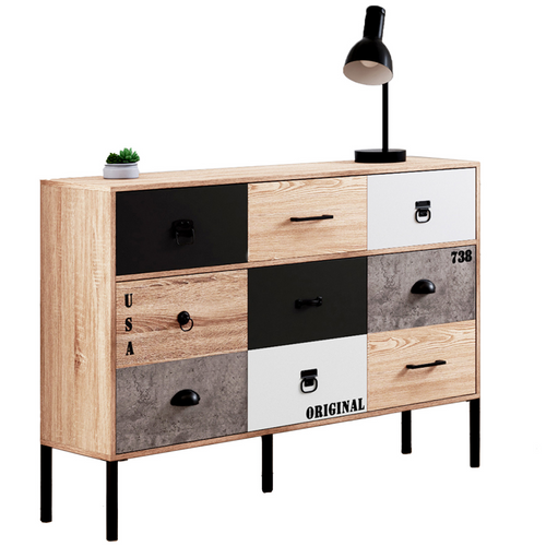 Buffet 3 Portes 3 Tiroirs 110 Cm Sacramento Design Industriel