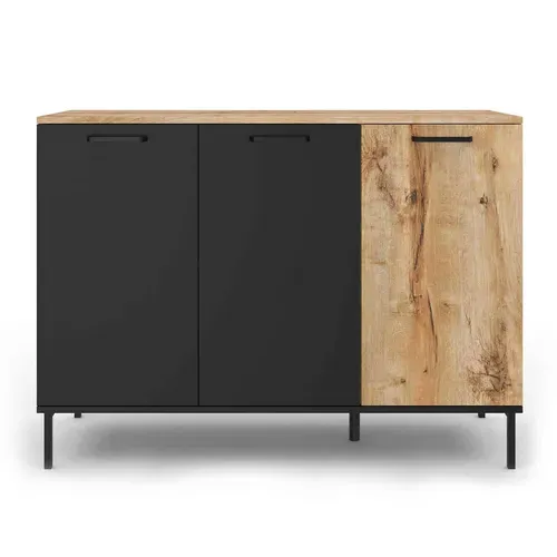 Buffet 110 Cm Oakland 3 Portes Bois Et Noir Design Industriel