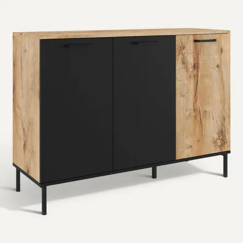 Buffet 110 Cm Oakland 3 Portes Bois Et Noir Design Industriel