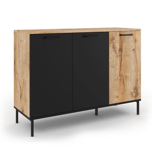 Buffet 110 Cm Oakland 3 Portes Bois Et Noir Design Industriel