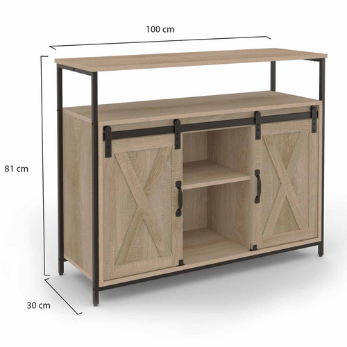 Buffet 100 Cm Quebec 2 Portes Grange Coulissantes Design Industriel