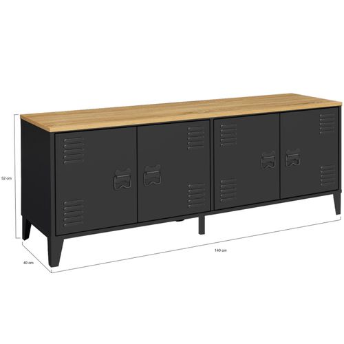 Buffet Bas 140 Cm Ester 4 Portes Métal Noir Et Plateau Bois Design Industriel