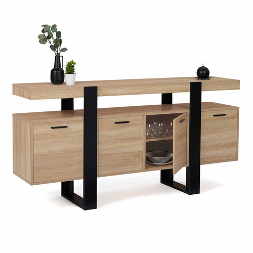 Buffet 160 Cm Phoenix XXL 4 Portes Bois Et Noir