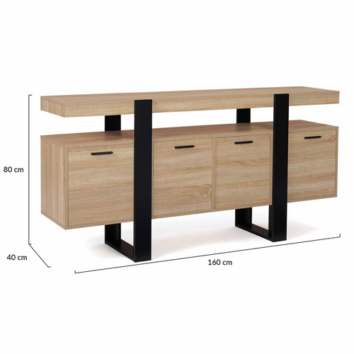 Buffet 160 Cm Phoenix XXL 4 Portes Bois Et Noir