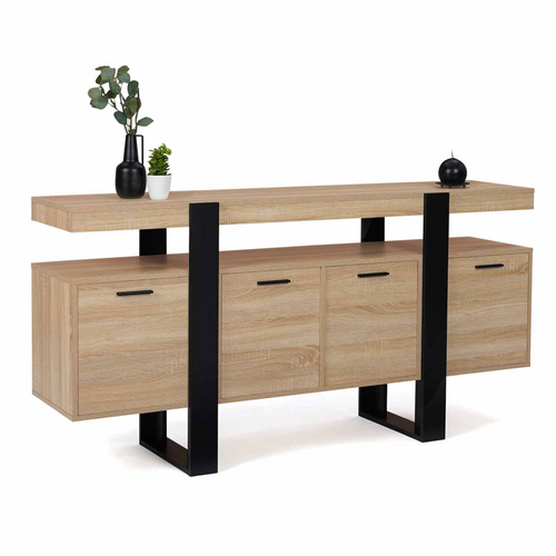 Buffet 160 Cm Phoenix XXL 4 Portes Bois Et Noir