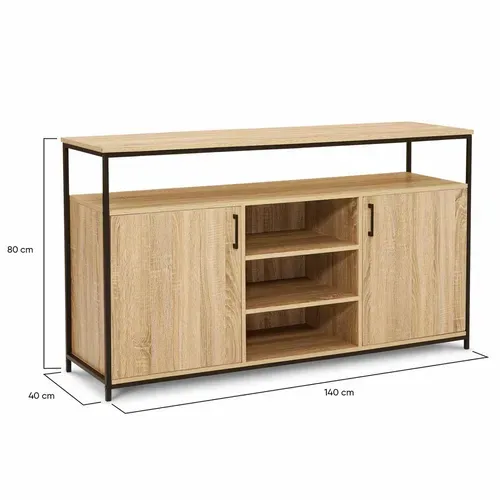 Buffet 140 Cm Detroit 2 Portes Et 3 étagères Design Industriel