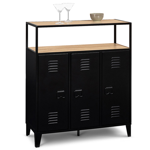 IDMarket Commode 3 Tiroirs Ester 60cm Métal Noir Plateau Hêtre - Meuble Rangement Design Industriel