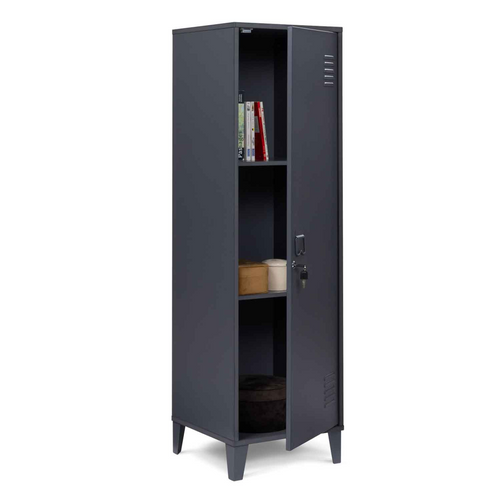 Armoire Vestiaire Ester 1 Porte Métal Gris Foncé Design Industriel