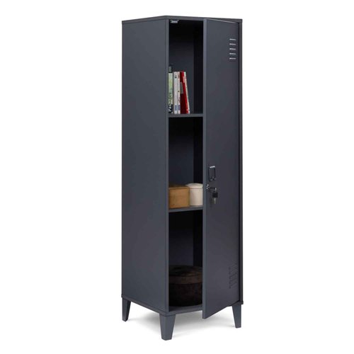 Armoire Vestiaire Ester 1 Porte Métal Gris Foncé Design Industriel