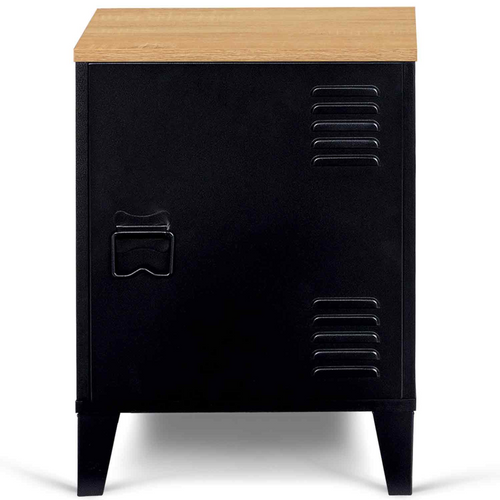 Table De Chevet Ester 1 Porte Métal Noir Plateau Façon Hêtre Design Industriel