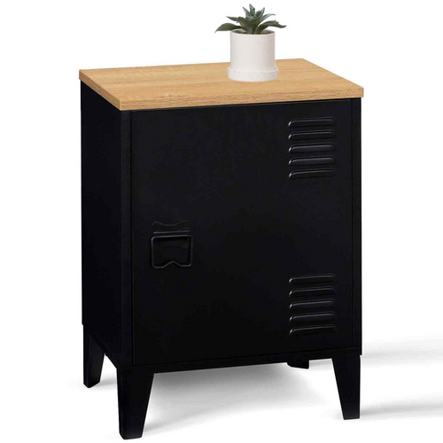 Table De Chevet Ester 1 Porte Métal Noir Plateau Façon Hêtre Design Industriel