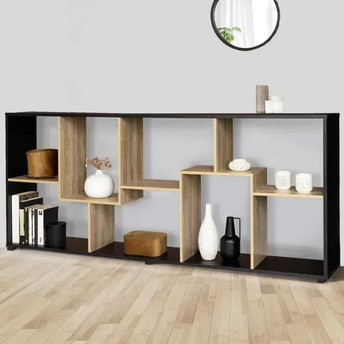 Etagère à Double Position Tania Bois Noir Et Imitation Hêtre L.161 Cm