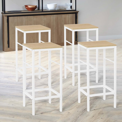 Lot De 4 Tabourets De Bar Detroit Design Industriel Bois Et Métal Blanc