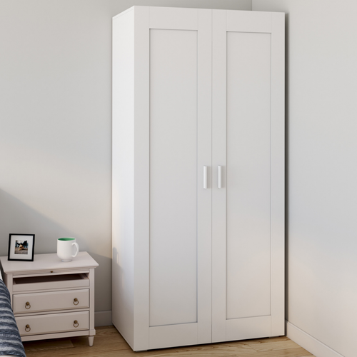 Armoire 2 Portes Vito Blanc Penderie 80 Cm Avec Étagères Rangement Maxi Capacité
