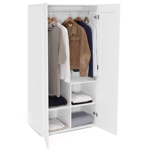 Armoire 2 Portes Vito Blanc Penderie 80 Cm Avec Étagères Rangement Maxi Capacité