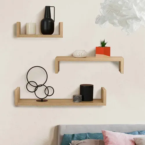 Lot De 3 étagères Murales Façon Hêtre 60/45/30 Cm